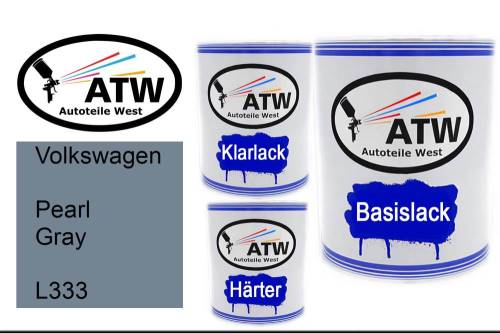 Volkswagen, Pearl Gray, L333: 1L Lackdose + 1L Klarlack + 500ml Härter - Set, von ATW Autoteile West.
